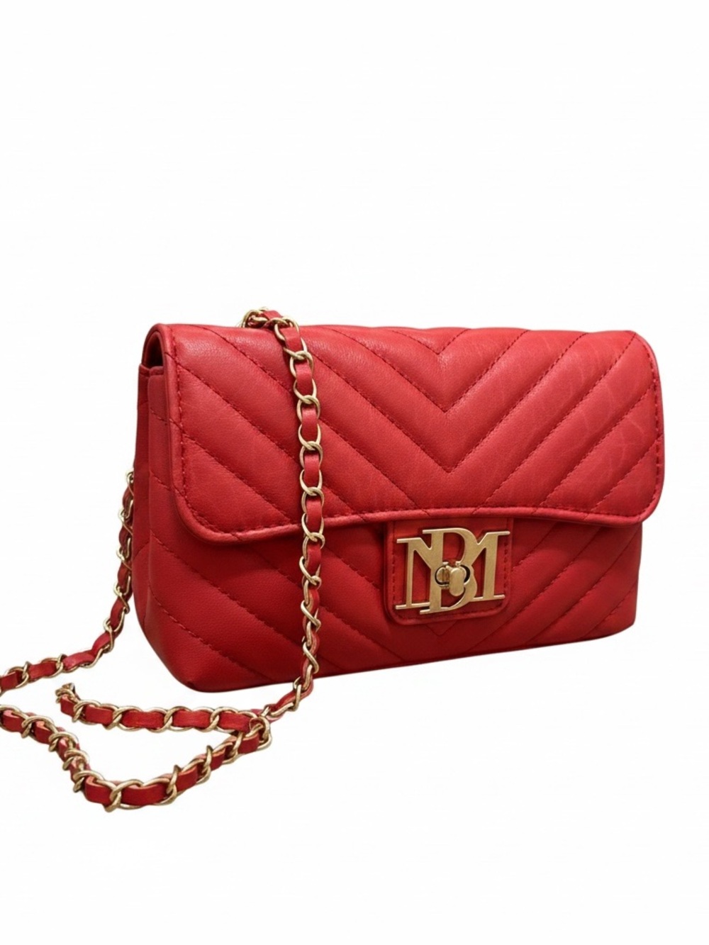 Badgley Mischka Red Quilted Chain Crossbody Bag with Gold Hardware